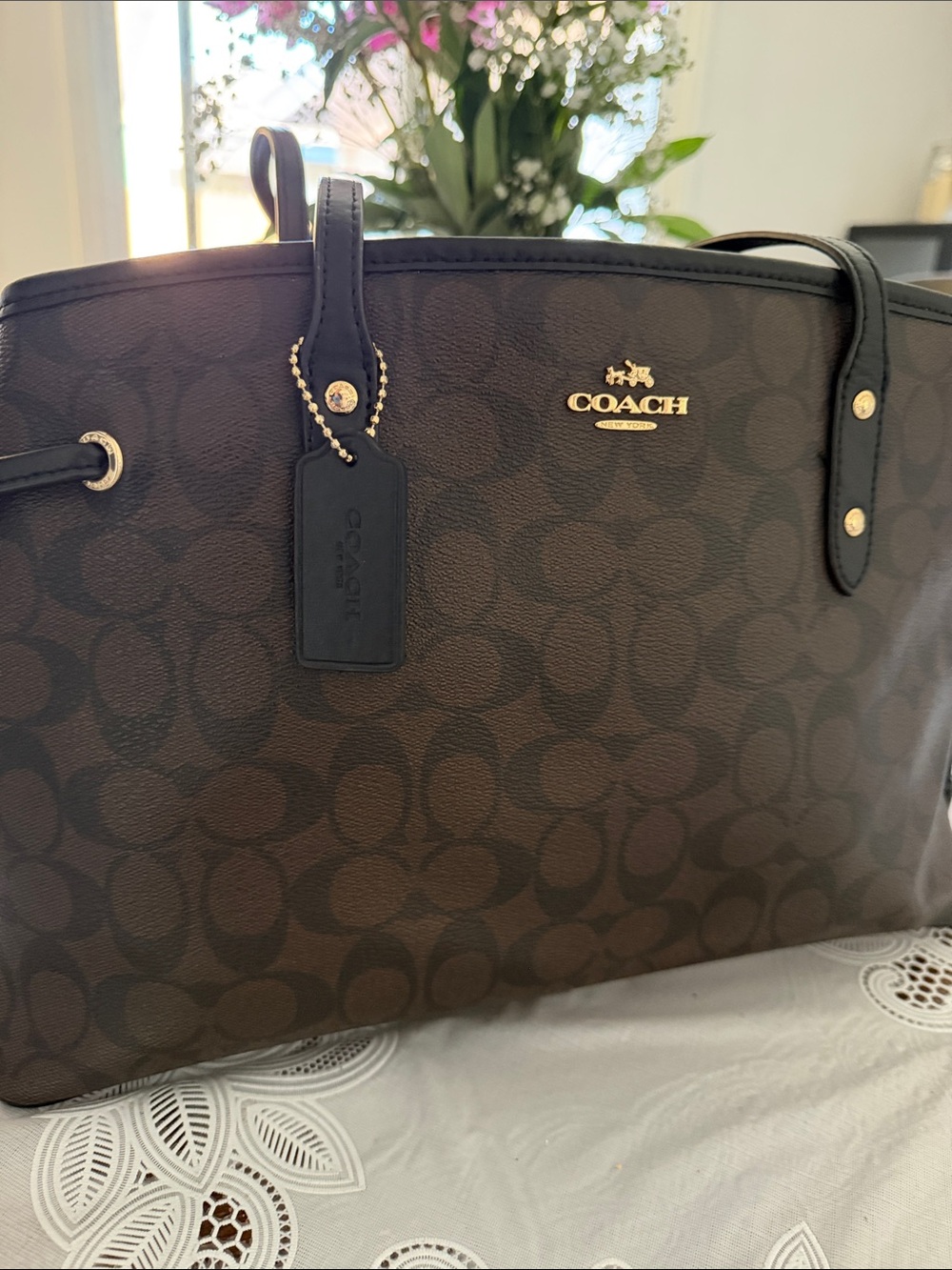Coach Brown and Black Signature Canvas Tote Pristine Condition Like New - Picture 2 of 13